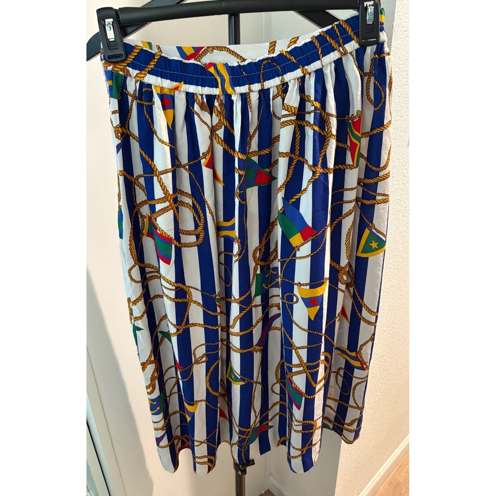 JH Collectibles Vintage Nautical Scarf Top & Midi Skirt Set Blue White Stripe 12 - Picture 5 of 9